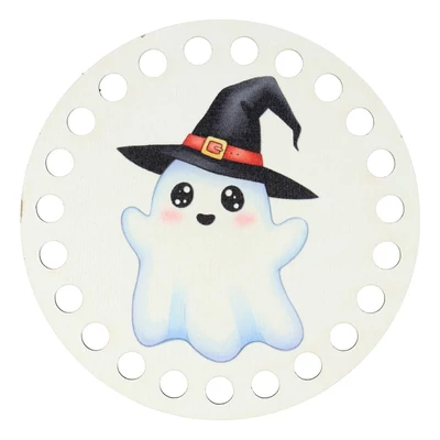 Cuki szellem - 10 cm kör horgolható alap - Halloween minisorozat