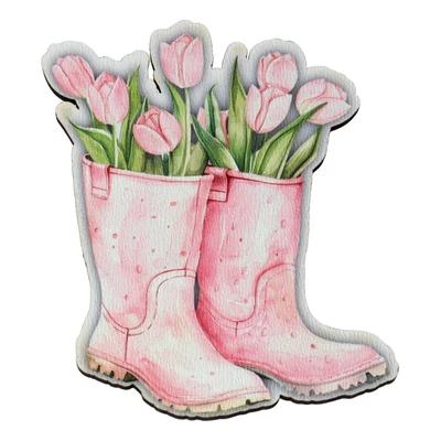 Gumicsizma tulipánokkal - színes fa biléta