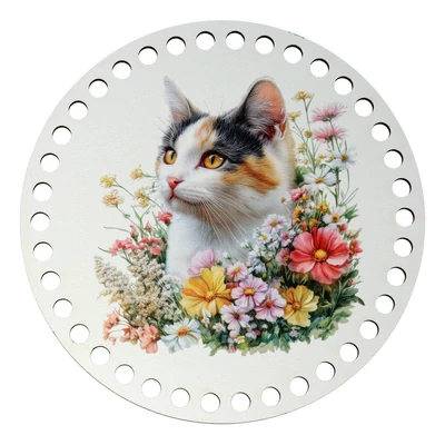 Cica virágokkal - kör 15 cm horgolható alap