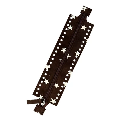 Csillagos sötétbarna velúr horgolható hosszú bőrcipzár - Bármitartó.hu