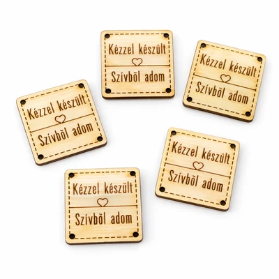 Kézzel készült, szívből adom - felvarrható fa biléta szett (5db)