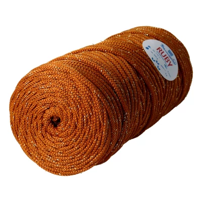 arany szállal átszőtt karamell színű RUBY lapos poliészter fonal - Bármitartó.hu