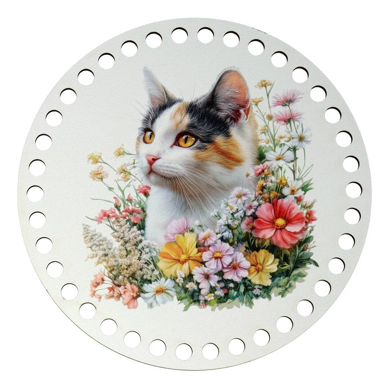 Cica virágokkal - kör 15 cm horgolható alap