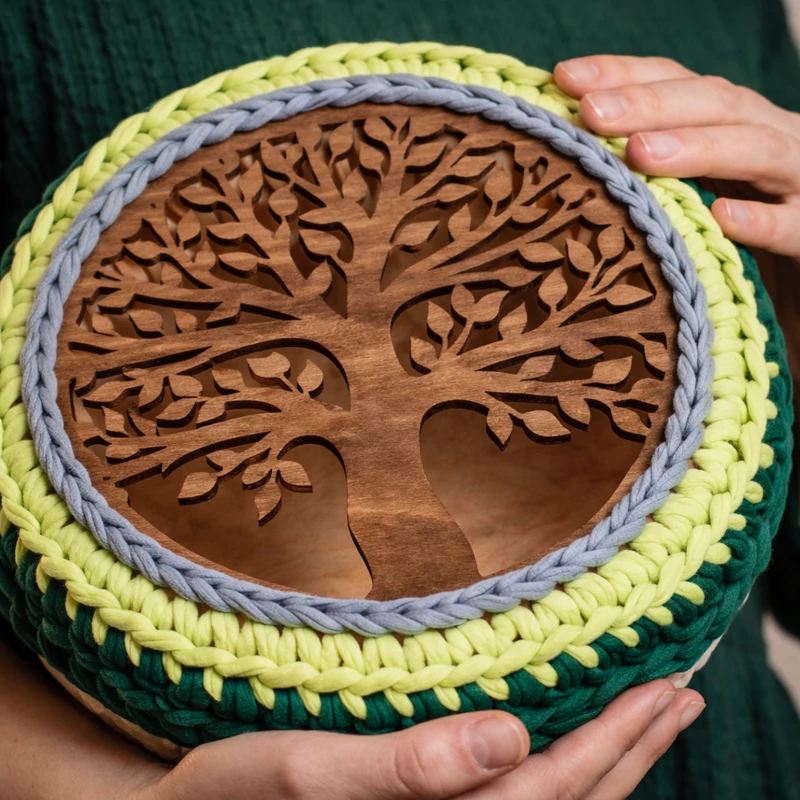 Életfa mintás áttört horgolható faalap - kör 20 cm