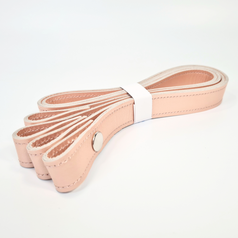Patentos bőr táskapánt párban - Gyöngyház rózsaszín - 65 cm