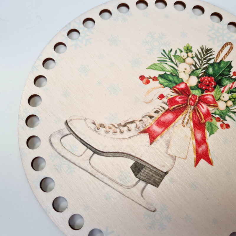 Karácsonyi korcsolya - kör 15 cm-es horgolható faalap