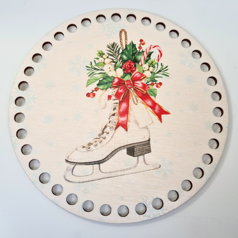 Karácsonyi korcsolya - kör 15 cm-es horgolható faalap