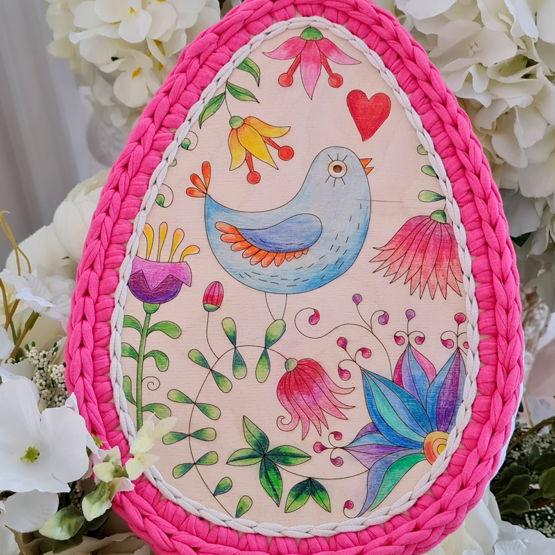 "Mint a mesében" színezhető óriás tojás - 24 cm-es horgolható faalap