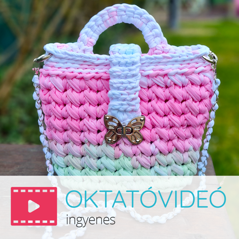 Cukorfalat táska pillangóval, színátmenetes Vízililiom Ombre fonalból horgolva - ingyenes videó