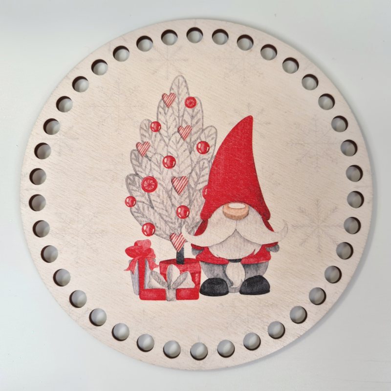 Karácsonyi manó - 15 cm-es horgolható faalap