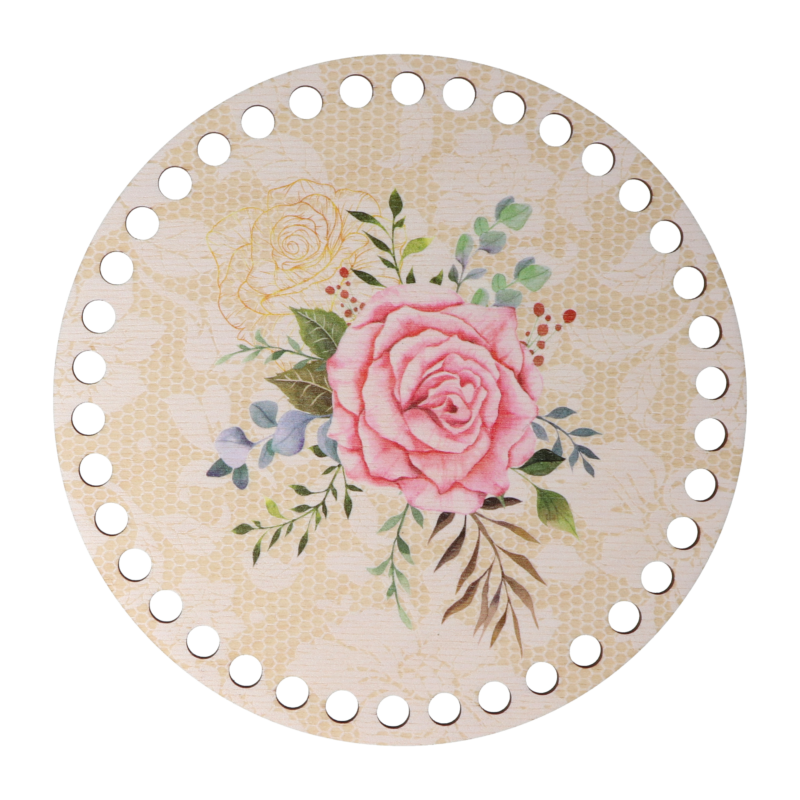 Vintage rózsák - kör 15 cm-es horgolható faalap
