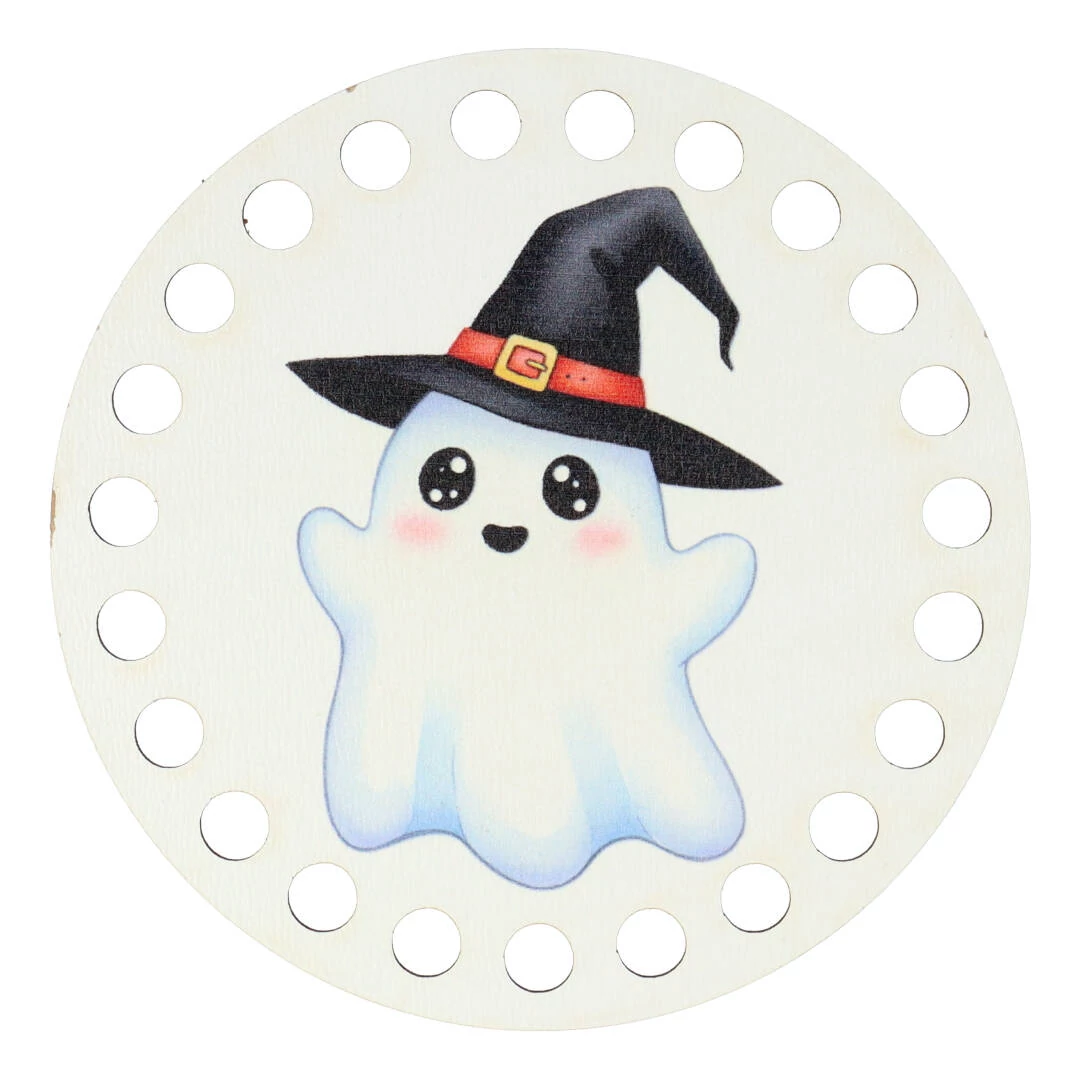 Cuki szellem - 10 cm kör horgolható alap - Halloween minisorozat