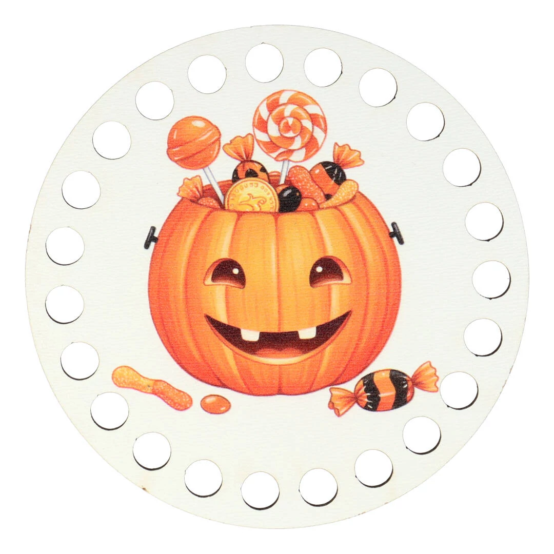 Cukorkás tök - 10 cm kör horgolható alap - Halloween minisorozat