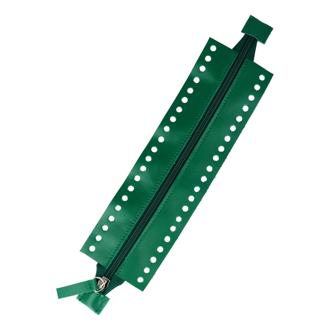 Horgolható hosszú bőr cipzár - Benetton zöld - 26cm
