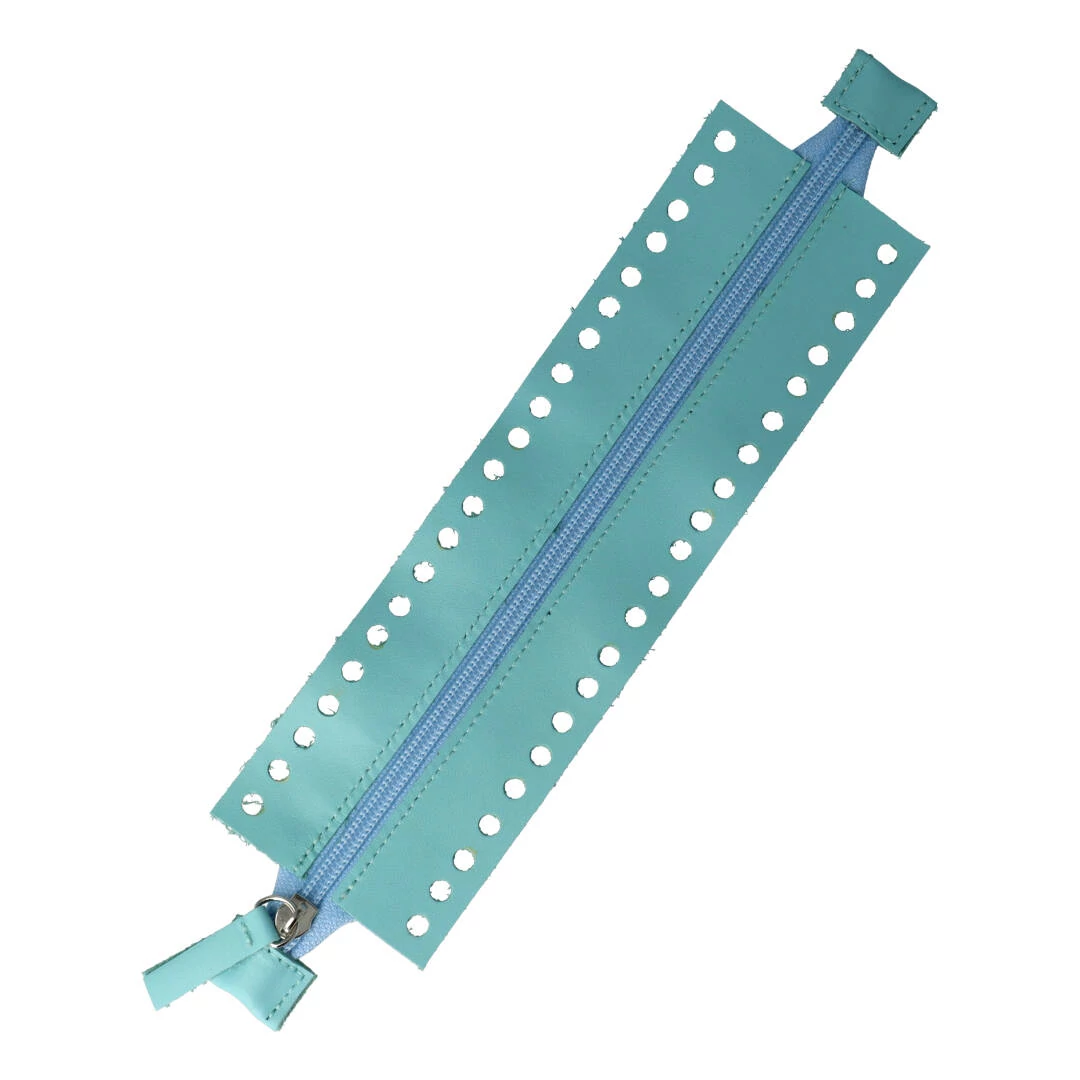 Horgolható hosszú bőr cipzár - Csodakék - 26cm
