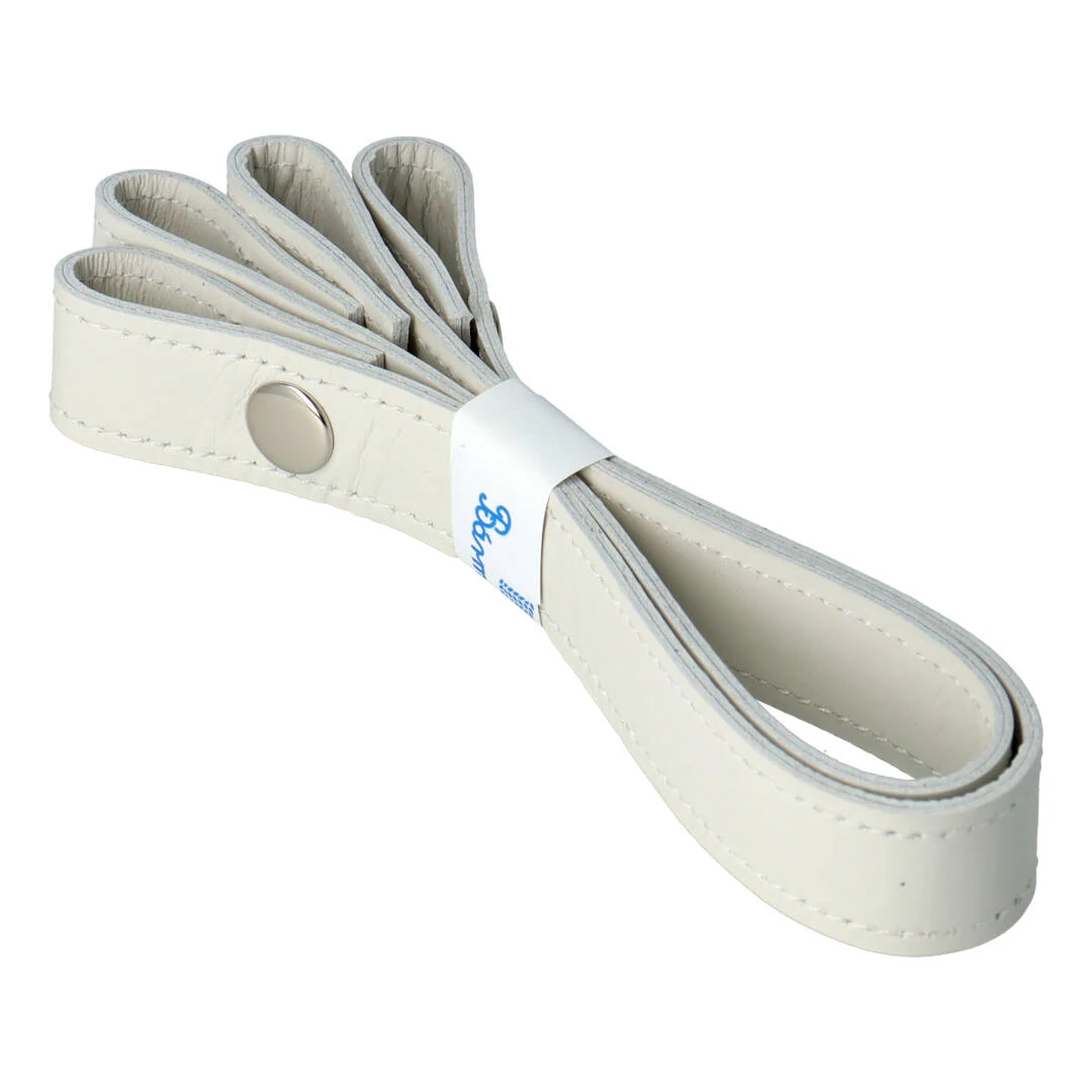 Patentos bőr kézi táskafogó párban - Krémfehér - 30 cm