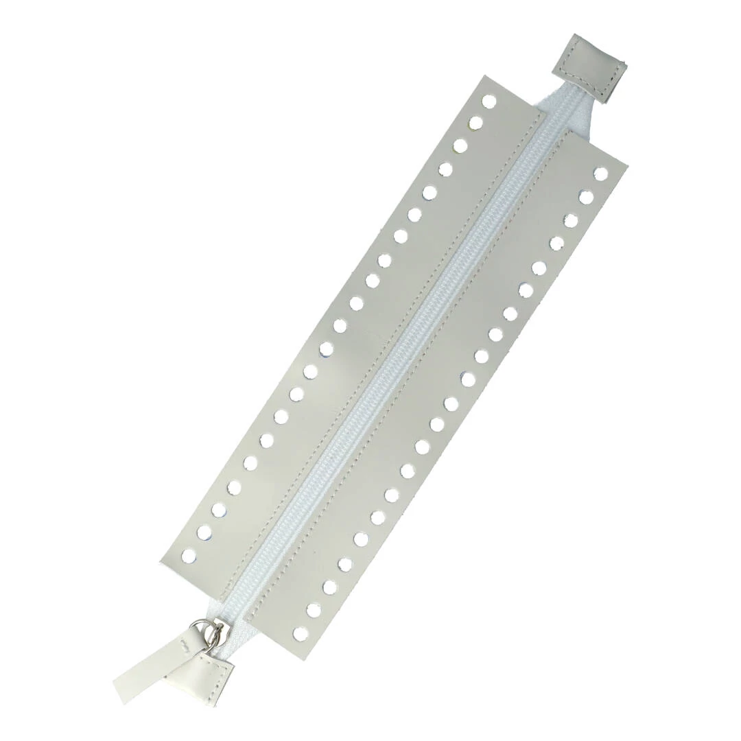Horgolható hosszú bőr cipzár - Krémfehér - 26cm