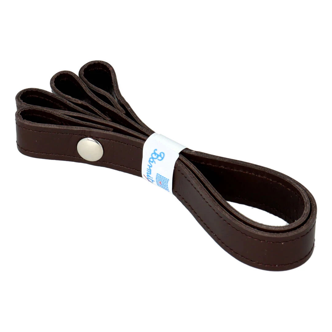 Patentos bőr kézi táskafogó párban - Gesztenye - 30 cm