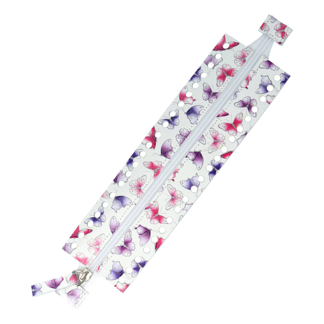 Horgolható hosszú bőr cipzár - Pillangó mintás - 26cm