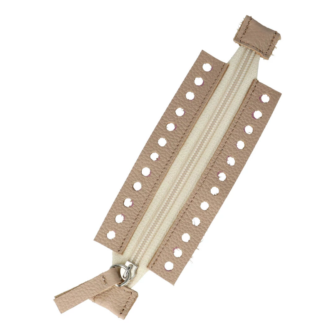 Horgolható rövid bőr cipzár - Latte - 15cm