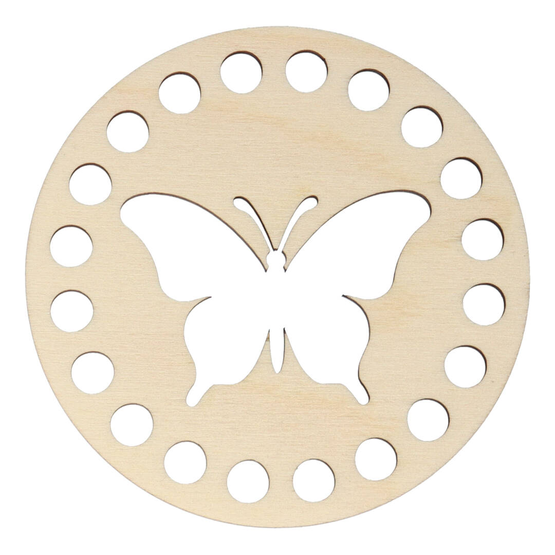 Pillangó - kör 8,5 cm-es áttört mintás horgolható faalap